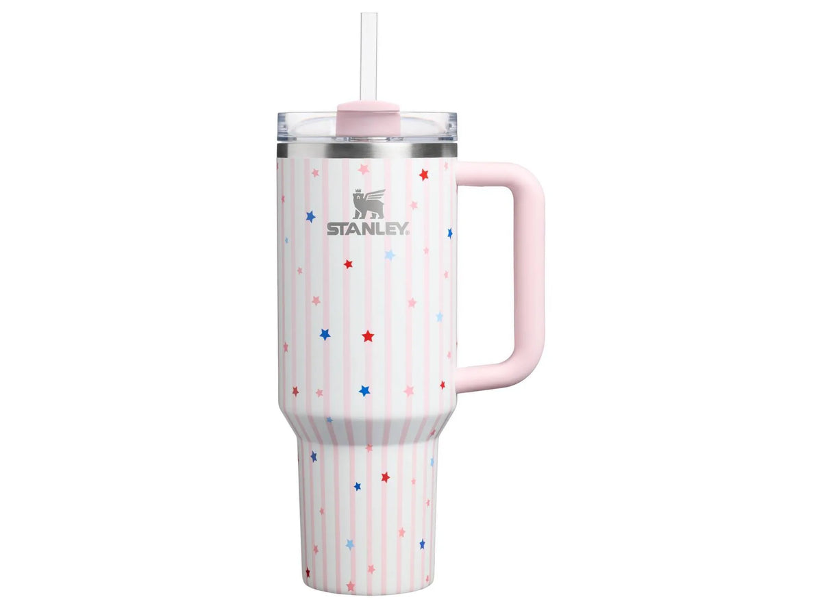 40 oz Stainless Steel H2.0 FlowState Quencher Tumbler Pink Starry Stripes