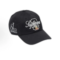 Vintage Washed Cotton 6 Panel Dad Hat, Black Curved Brim Embroidered Street Cap with Adjustable Strap