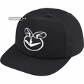 6 Panel Flat Brim Baseball Cap, Black Cotton Cartoon Embroidery Street Hat Adjustable Snapback