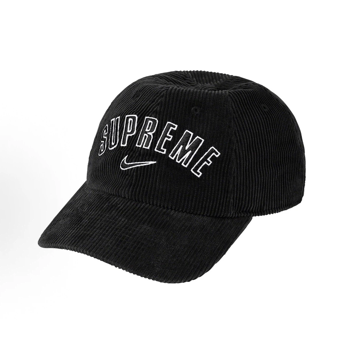 Corduroy 6 Panel Cap, Black Streetwear Hat with Adjustable Strap