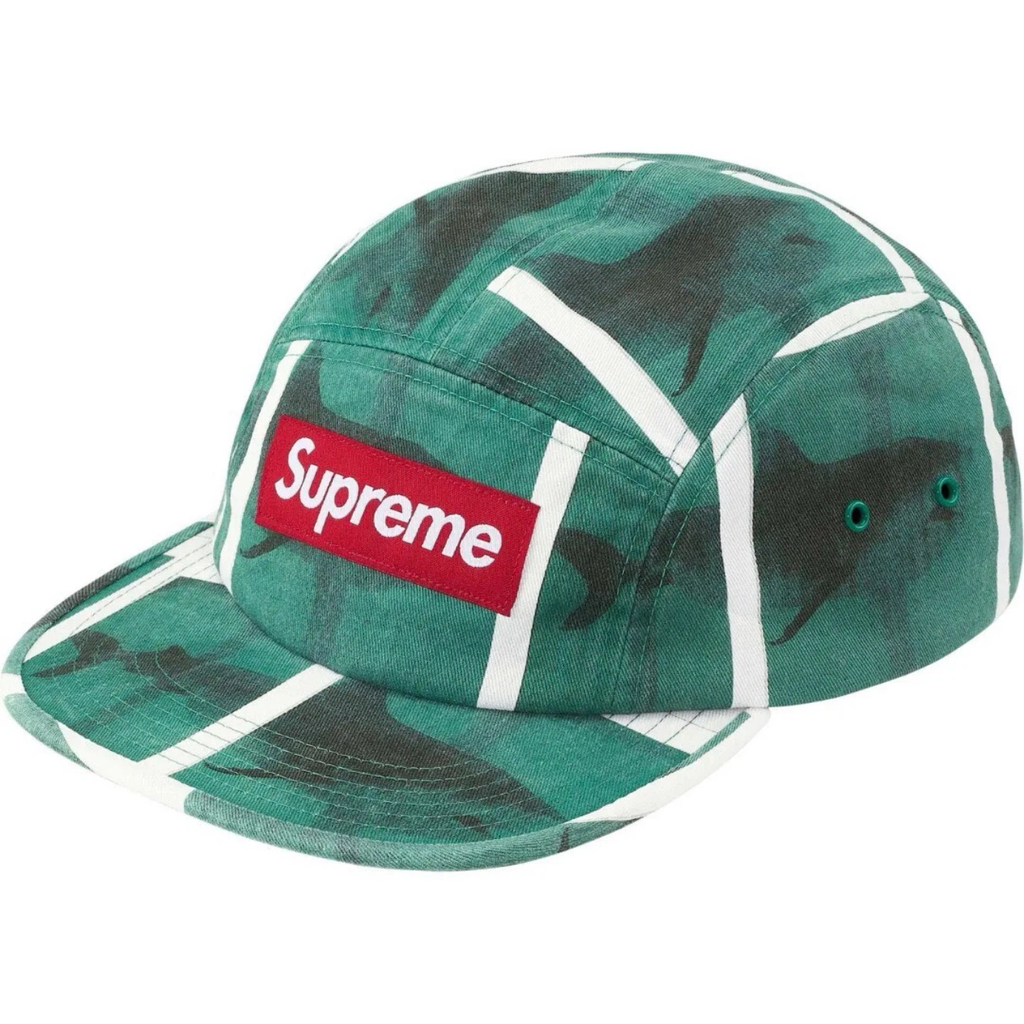 Shark Print 5 Panel Camp Cap, Green Street Hat with Adjustable Strap