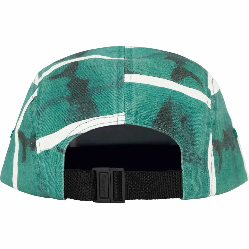 Shark Print 5 Panel Camp Cap, Green Street Hat with Adjustable Strap
