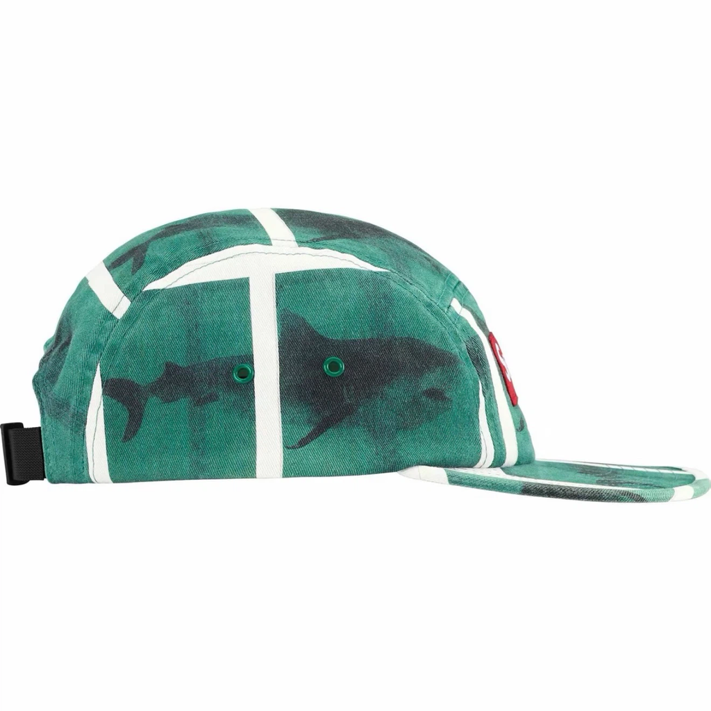 Shark Print 5 Panel Camp Cap, Green Street Hat with Adjustable Strap