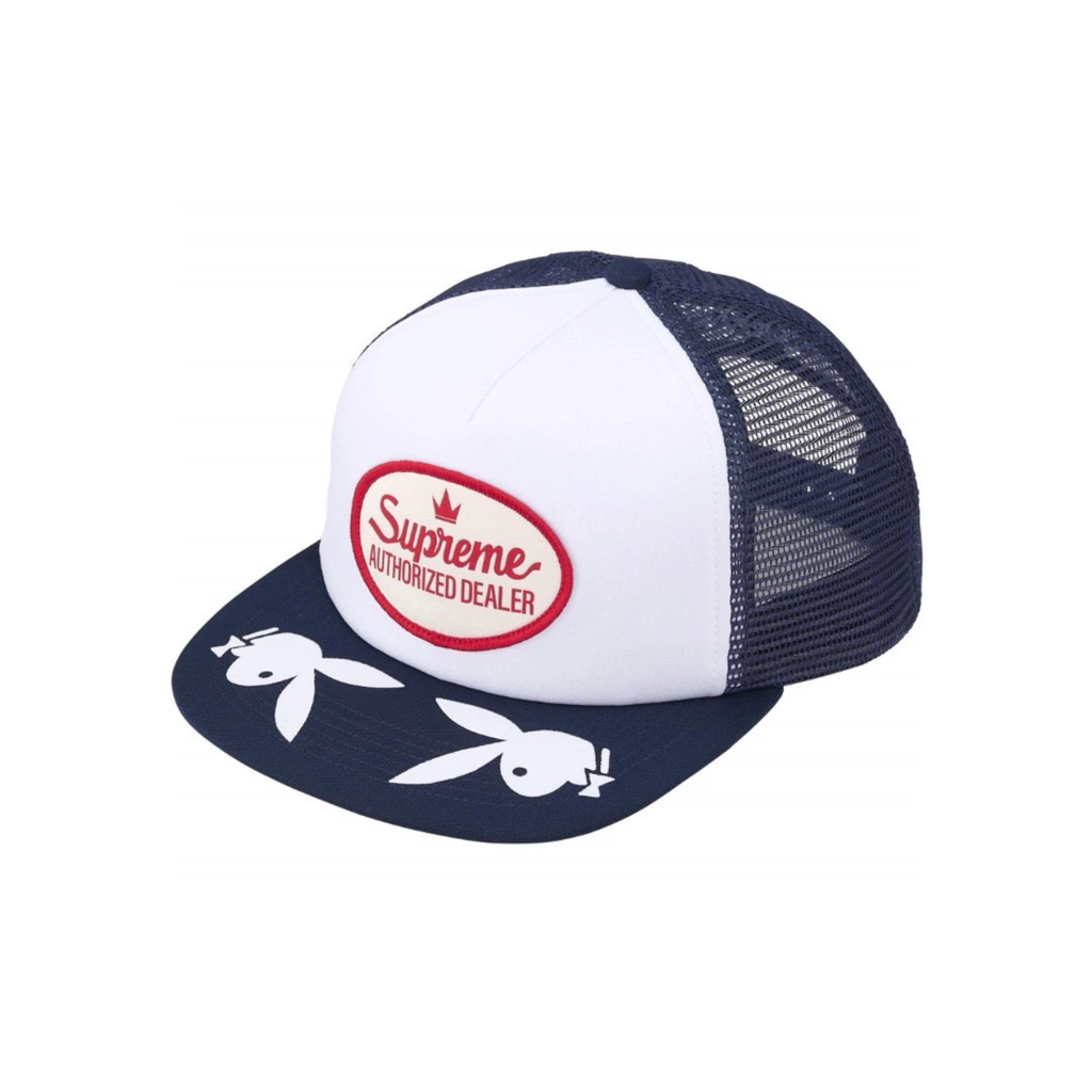 Rabbit Print Mesh Trucker Cap, Navy & White Street Hat with Adjustable Snapback