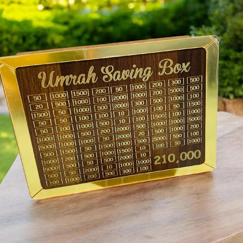 Wooden Umrah Saving Box - 280 Days Savings Plan - Islamic Halal Money Jar for Hajj & Umrah Glowtrends